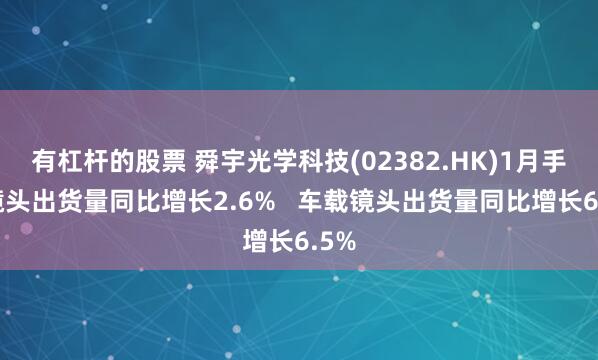 有杠杆的股票 舜宇光学科技(02382.HK)1月手机镜头出货量同比增长2.6%   车载镜头出货量同比增长6.5%