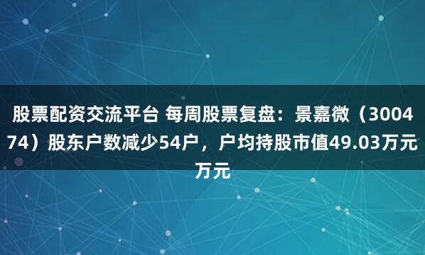 股票配资交流平台 每周股票复盘：景嘉微（300474）股东户数减少54户，户均持股市值49.03万元