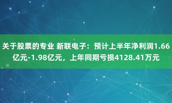 关于股票的专业 新联电子：预计上半年净利润1.66亿元-1.98亿元，上年同期亏损4128.41万元