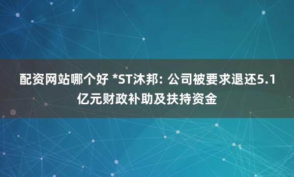 配资网站哪个好 *ST沐邦: 公司被要求退还5.1亿元财政补助及扶持资金